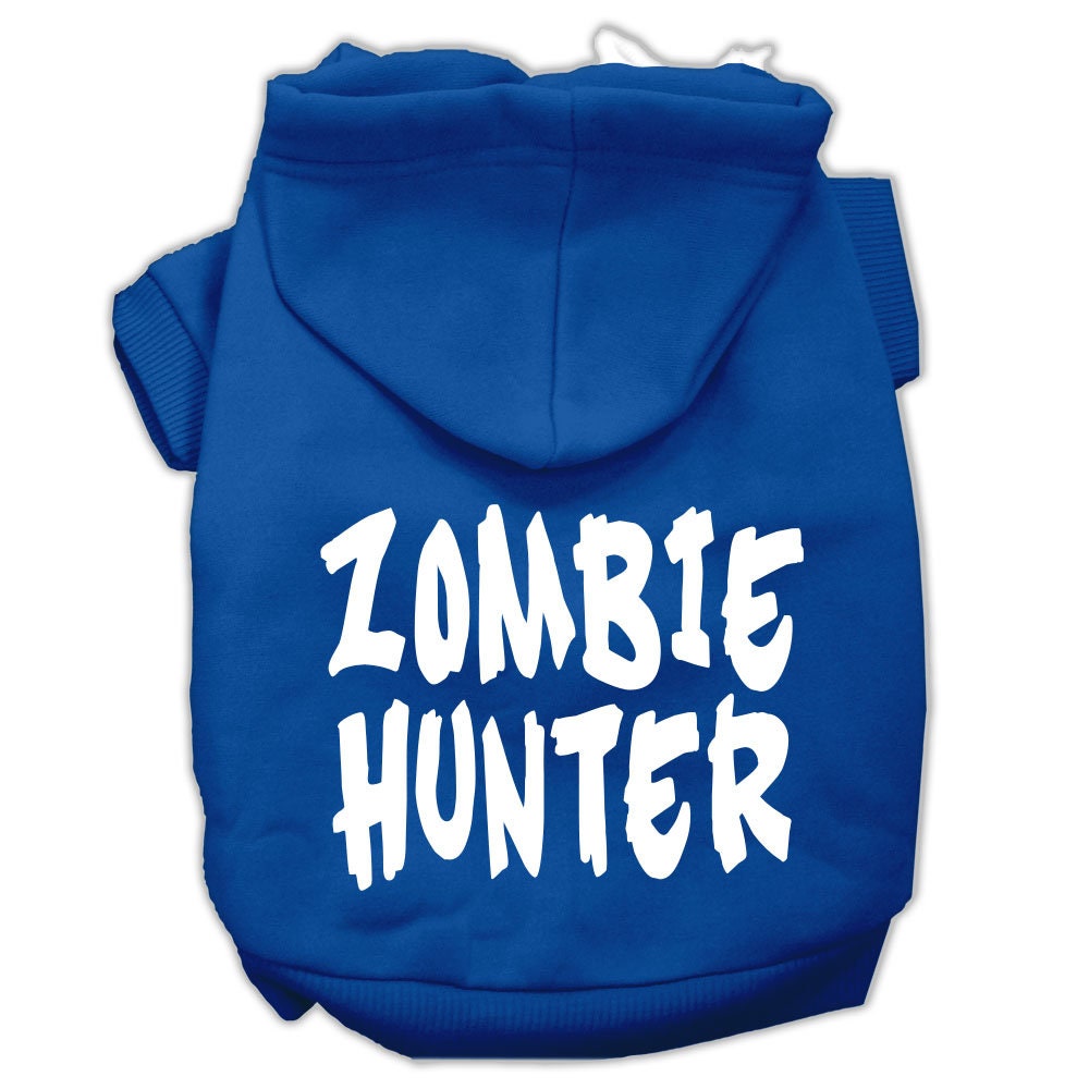 Halloween Pet Hoodie Screen Printed, "Zombie Hunter" Blue