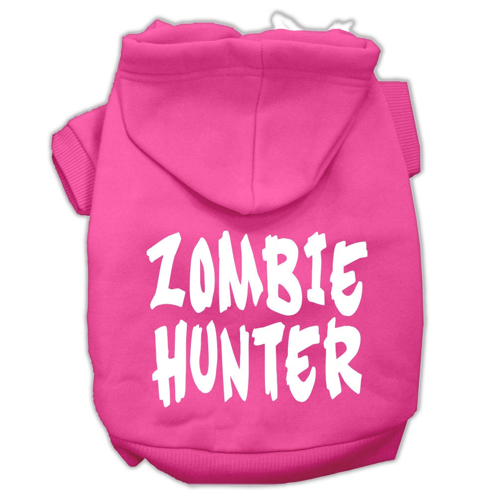 Halloween Pet Hoodie Screen Printed, "Zombie Hunter" Bright Pink