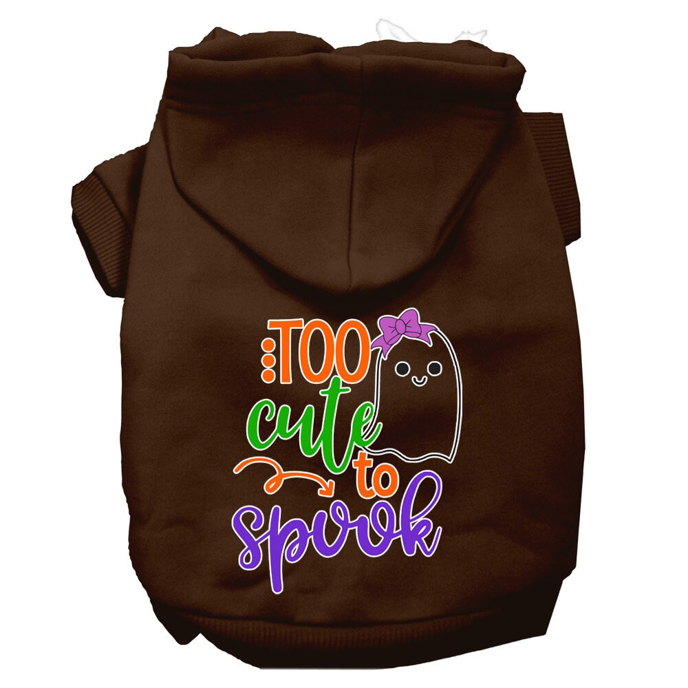 Halloween Pet Hoodie, "Too Cute To Spook Girly Ghost" Brown