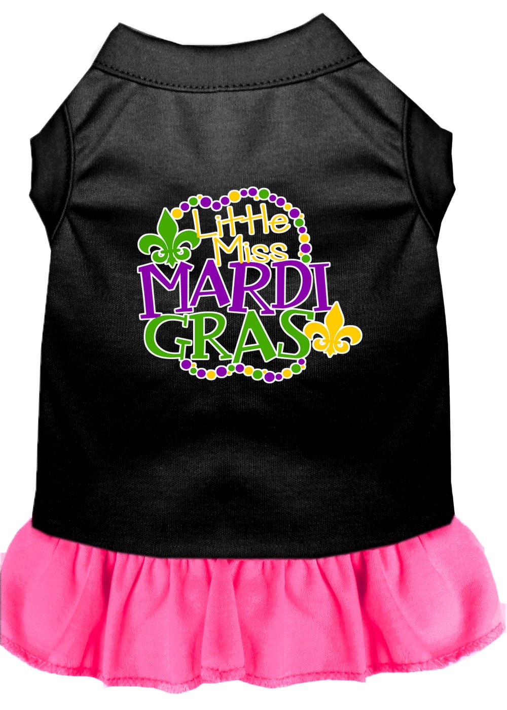 Pet Dress "Little Miss Mardi Gras" Black W Bright Pink