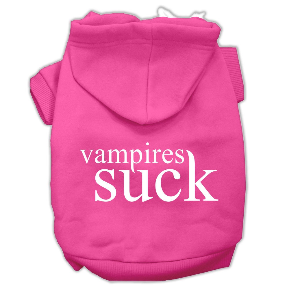 Halloween Pet Hoodie Screen Printed, "Vampires Suck" Bright Pink