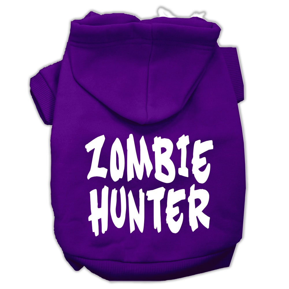 Halloween Pet Hoodie Screen Printed, "Zombie Hunter" Purple