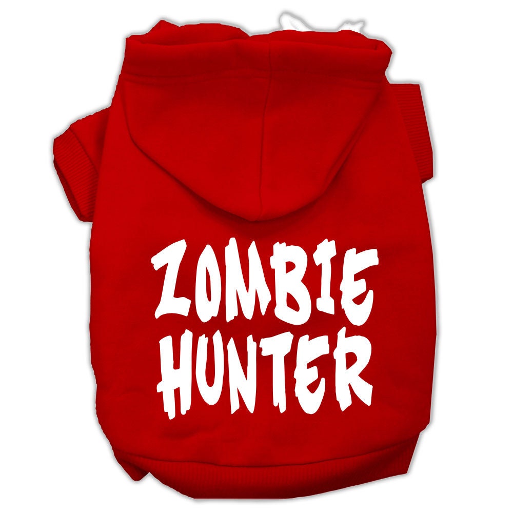 Halloween Pet Hoodie Screen Printed, "Zombie Hunter" Red