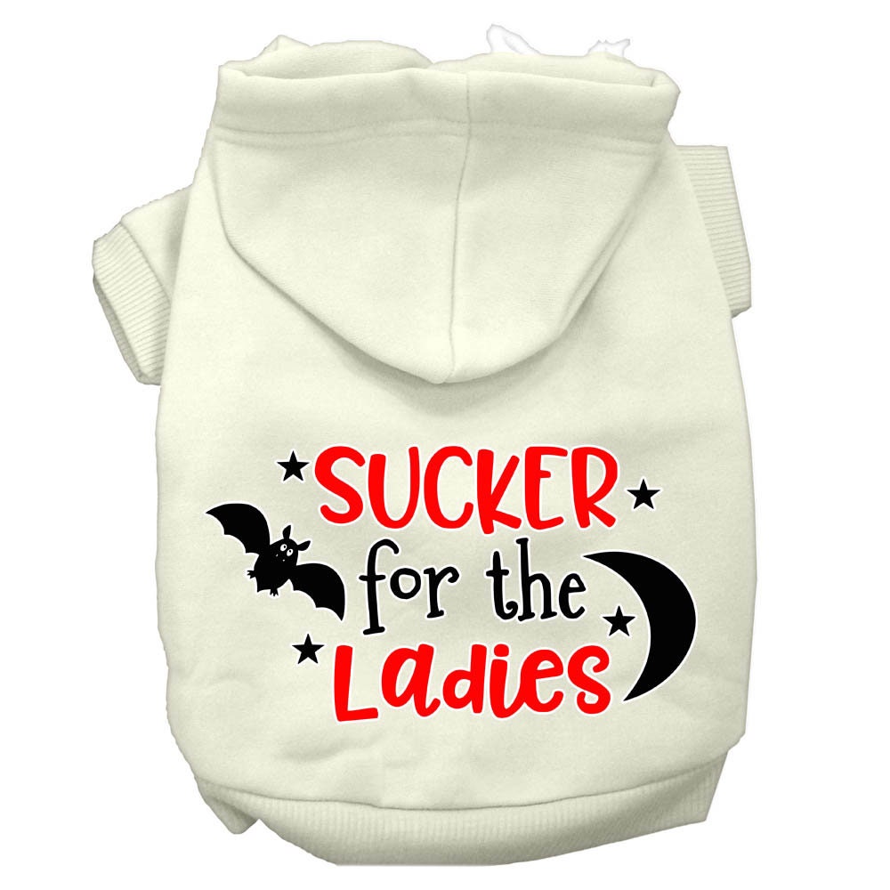 Halloween Pet Hoodie Screen Printed, "Sucker For The Ladies" Cream