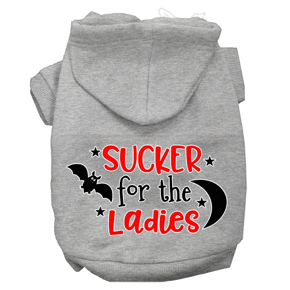 Halloween Pet Hoodie Screen Printed, "Sucker For The Ladies" Gray