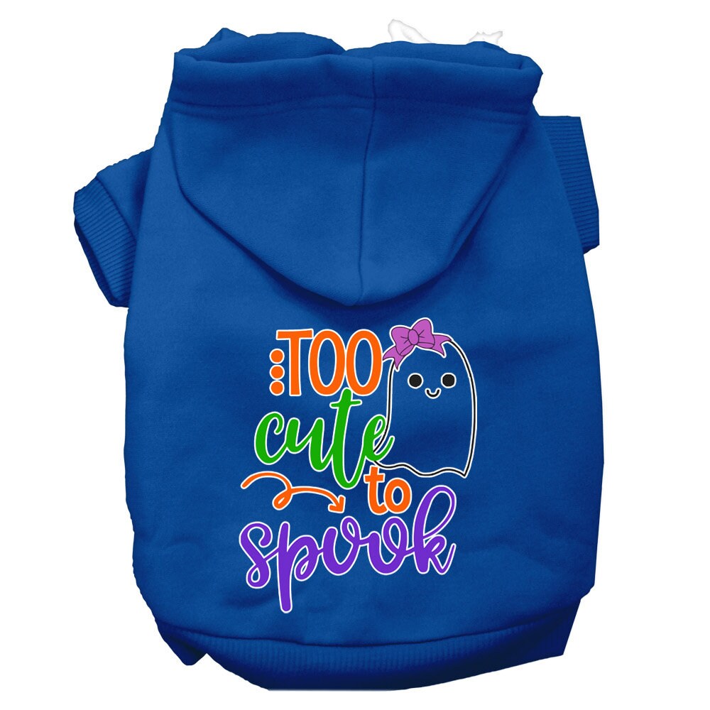 Halloween Pet Hoodie, "Too Cute To Spook Girly Ghost" Blue