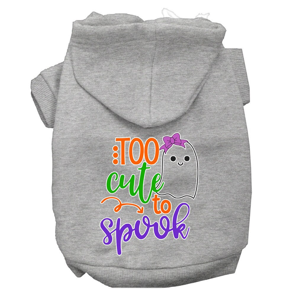 Halloween Pet Hoodie, "Too Cute To Spook Girly Ghost" Gray