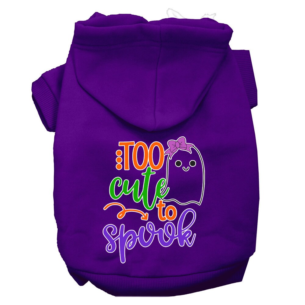 Halloween Pet Hoodie, "Too Cute To Spook Girly Ghost" Purple