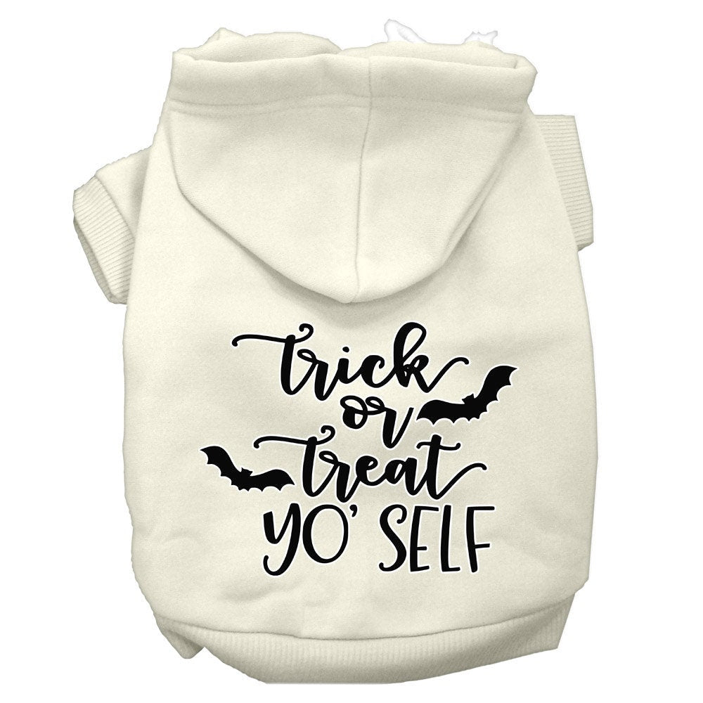 Halloween Pet Hoodie Screen Printed, "Trick Or Treat Yo' Self" Cream