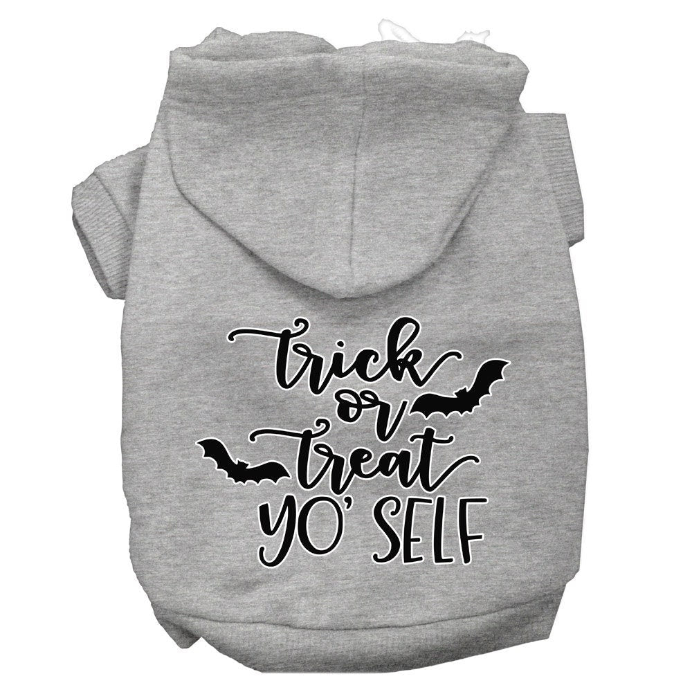 Halloween Pet Hoodie Screen Printed, "Trick Or Treat Yo' Self" Gray