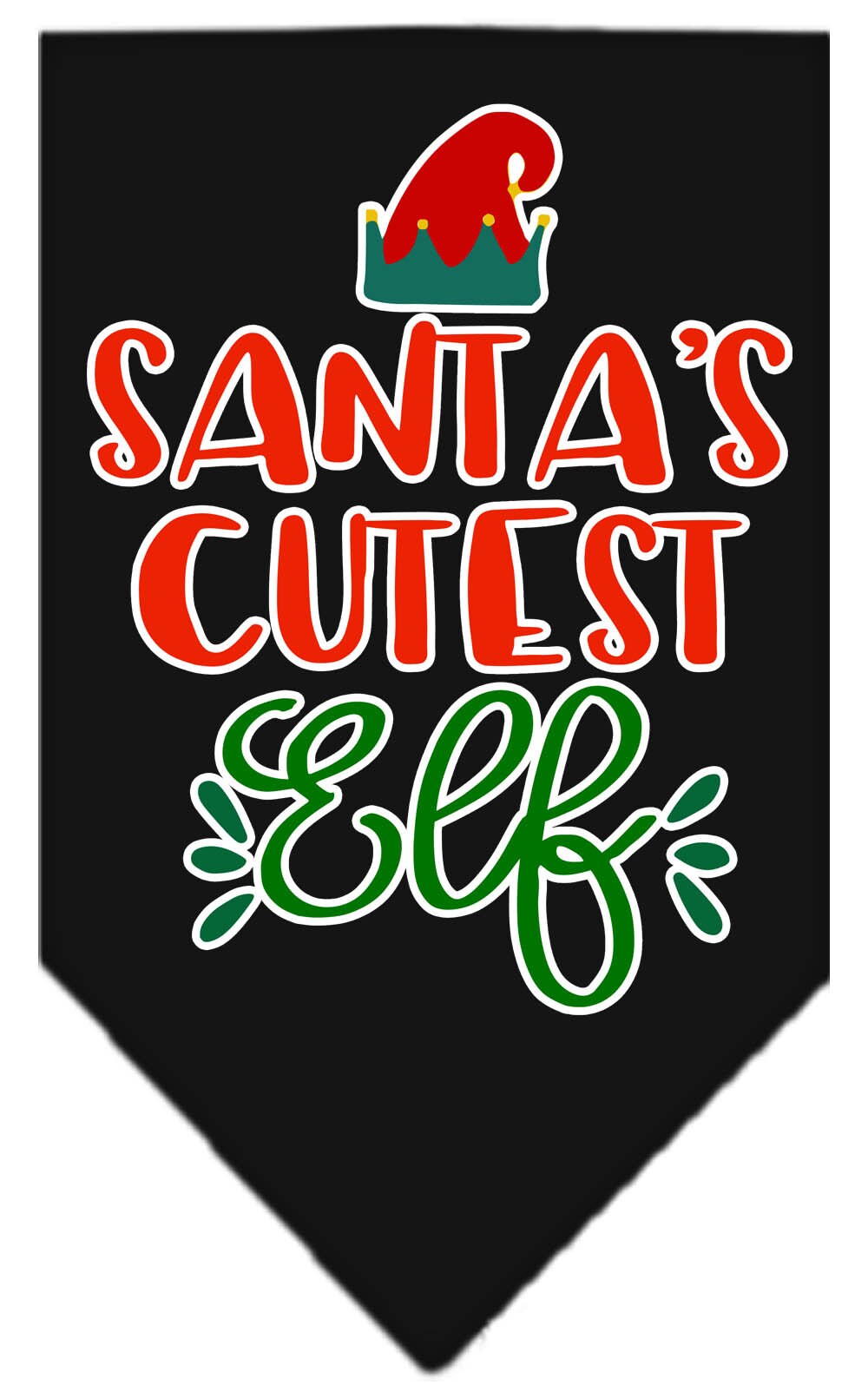 Christmas Pet and Dog Bandana Screen Printed, "Santa's Cutest Elf" Black