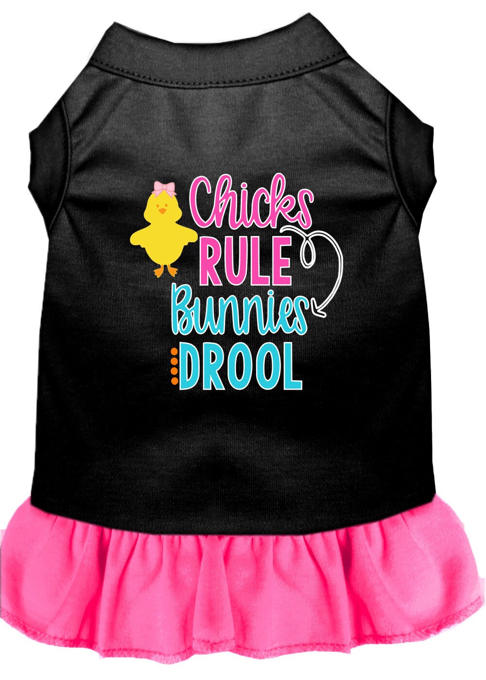 Pet Dress "Chicks Rule, Bunnies Drool" Black W Bright Pink