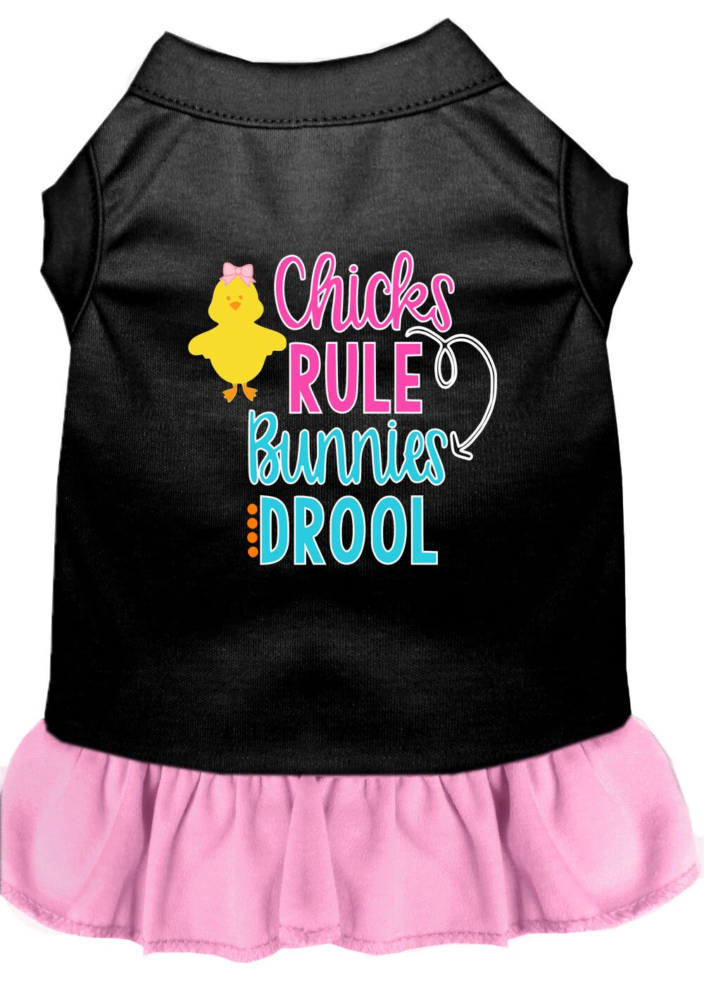 Pet Dress "Chicks Rule, Bunnies Drool" Black W Light Pink
