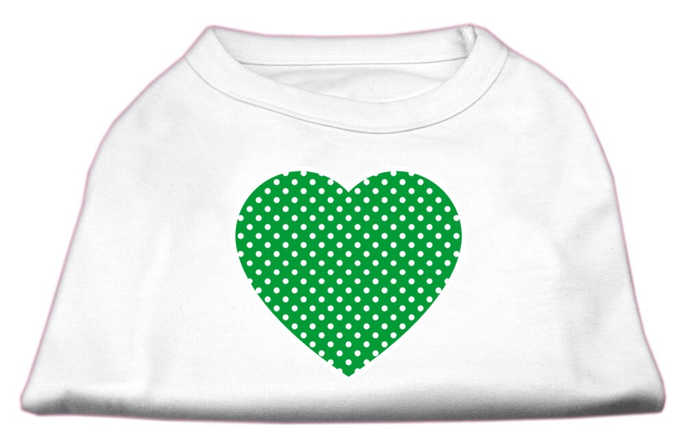 Pet Shirt "Swiss Dots Green Heart" White