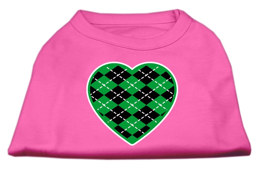 Pet Shirt "Argyle Heart Emerald Green" Bright Pink