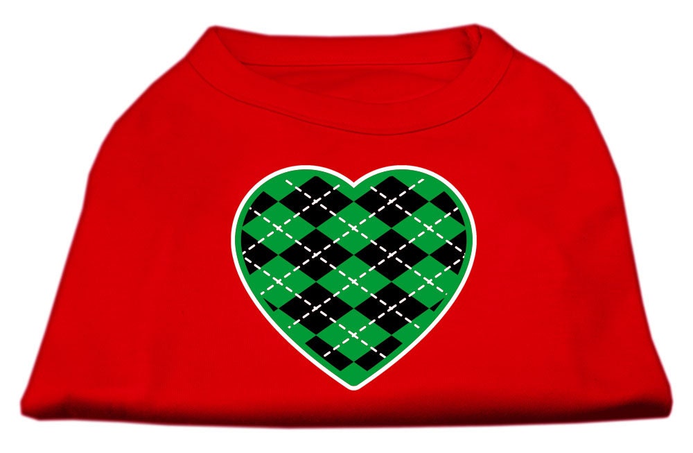 Pet Shirt "Argyle Heart Emerald Green" Red