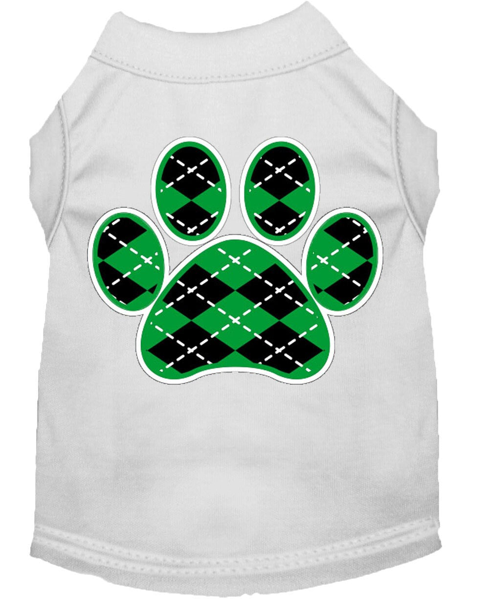 Pet Shirt "Argyle Paw Emerald Green" White