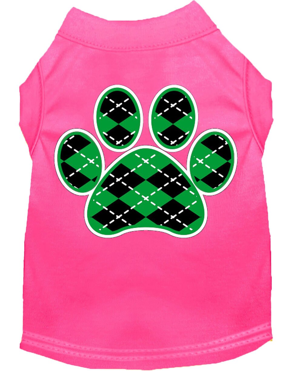 Pet Shirt "Argyle Paw Emerald Green" Bright Pink