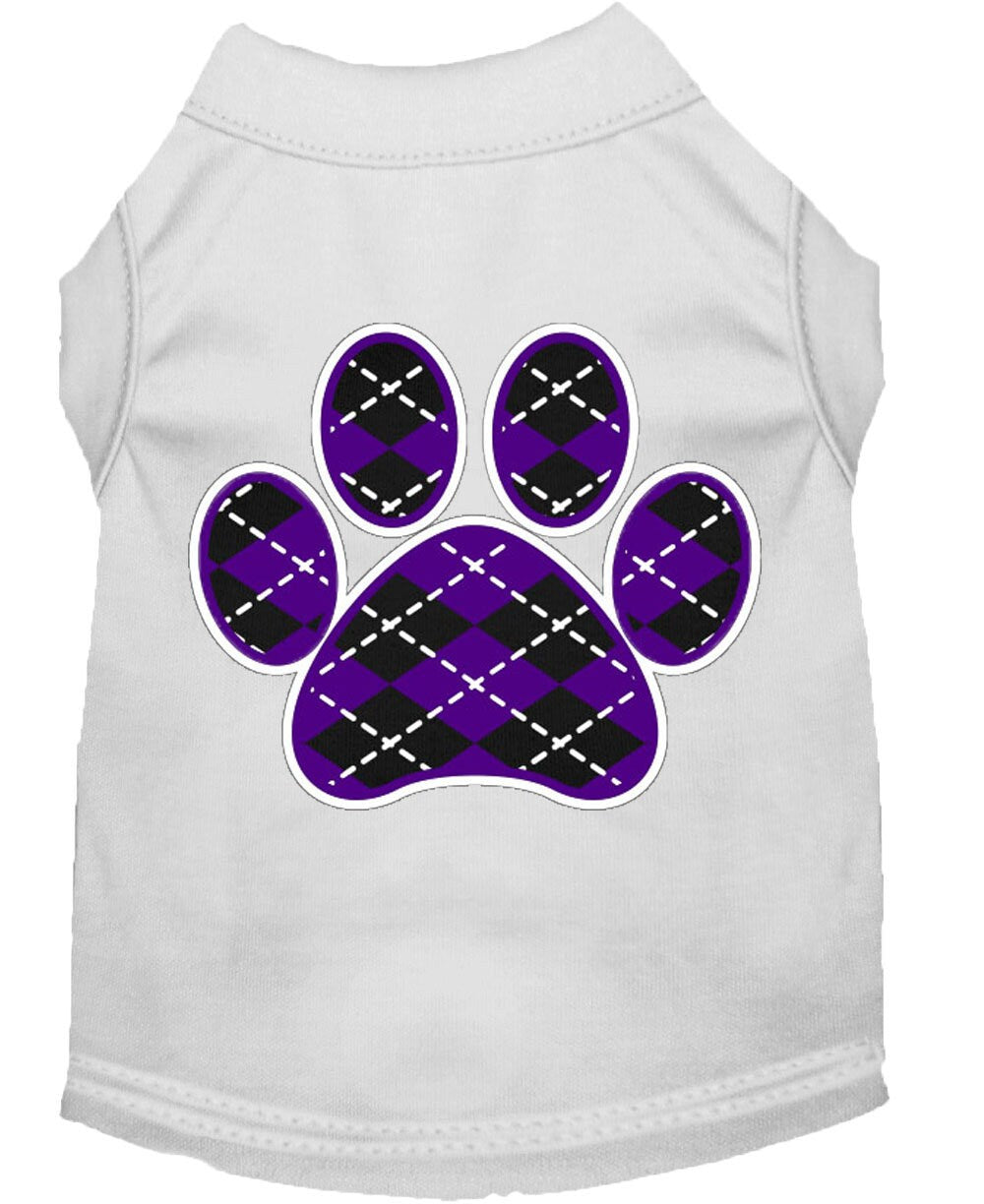 Pet Shirt "Argyle Paw Purple" White