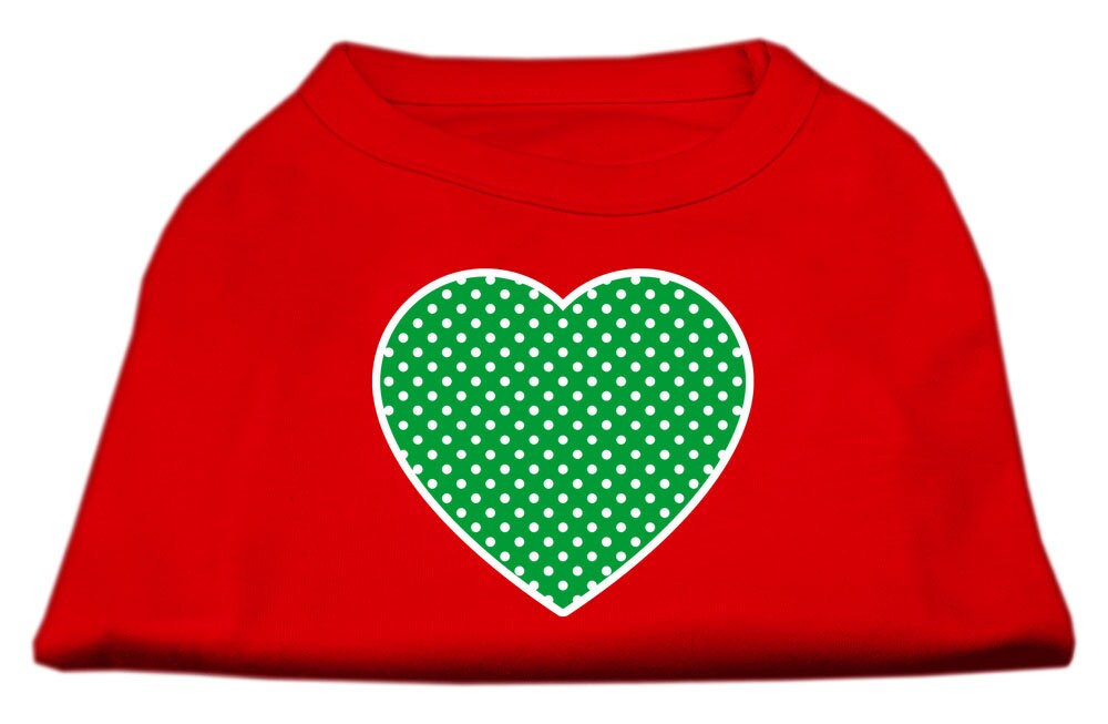 Pet Shirt "Swiss Dots Green Heart" Red