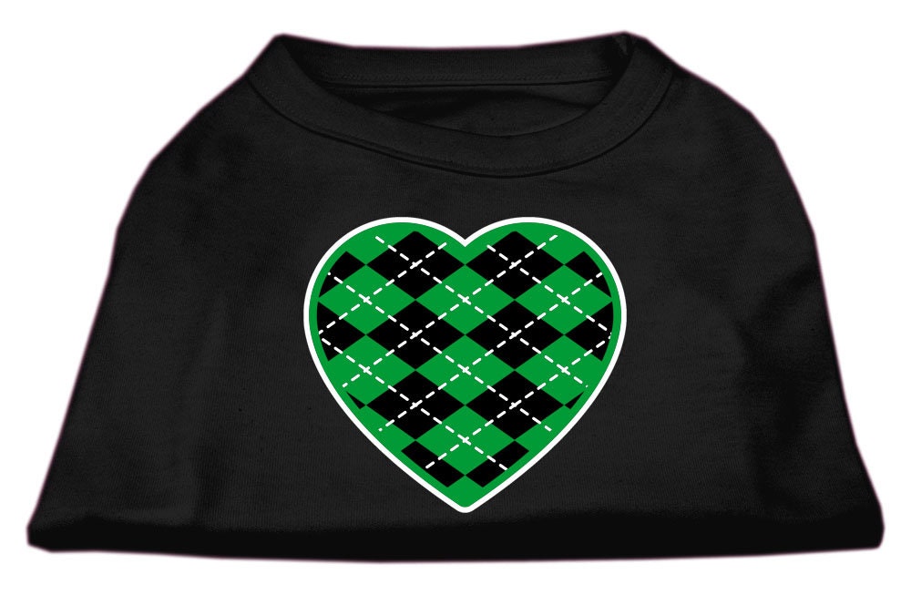 Pet Shirt "Argyle Heart Emerald Green" Black