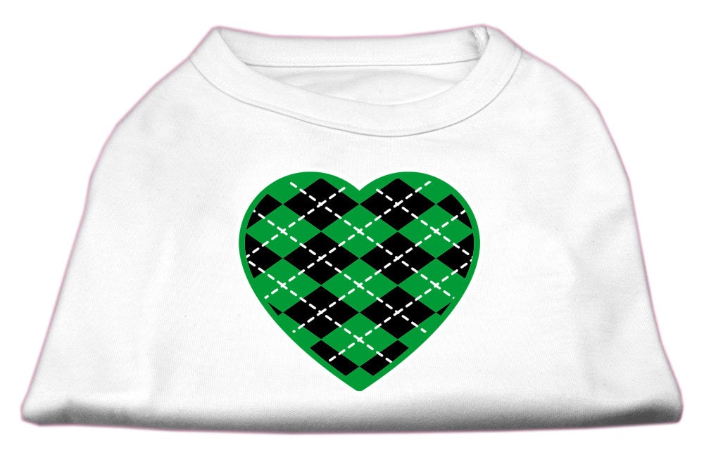 Pet Shirt "Argyle Heart Emerald Green" White