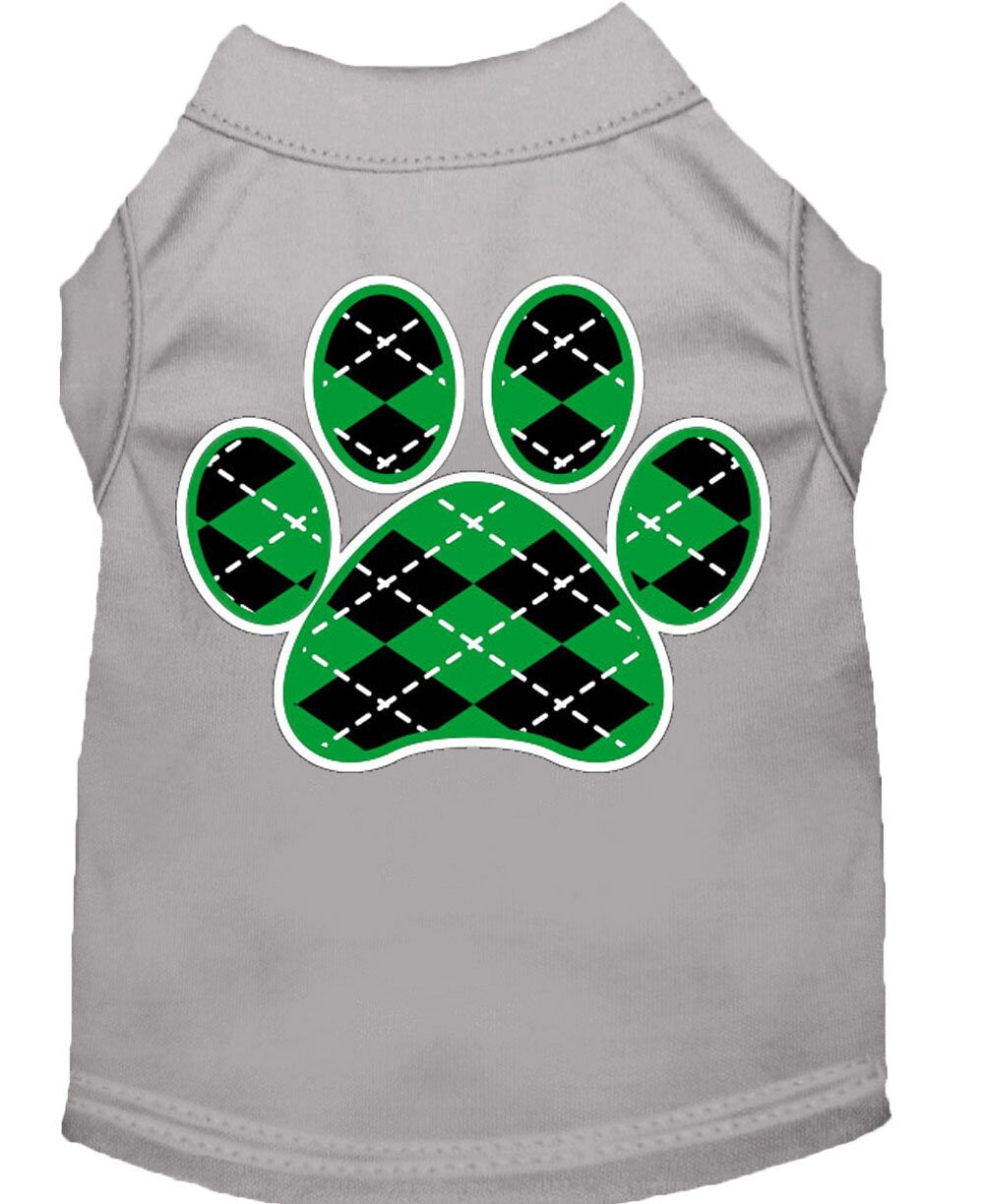 Pet Shirt "Argyle Paw Emerald Green" Gray