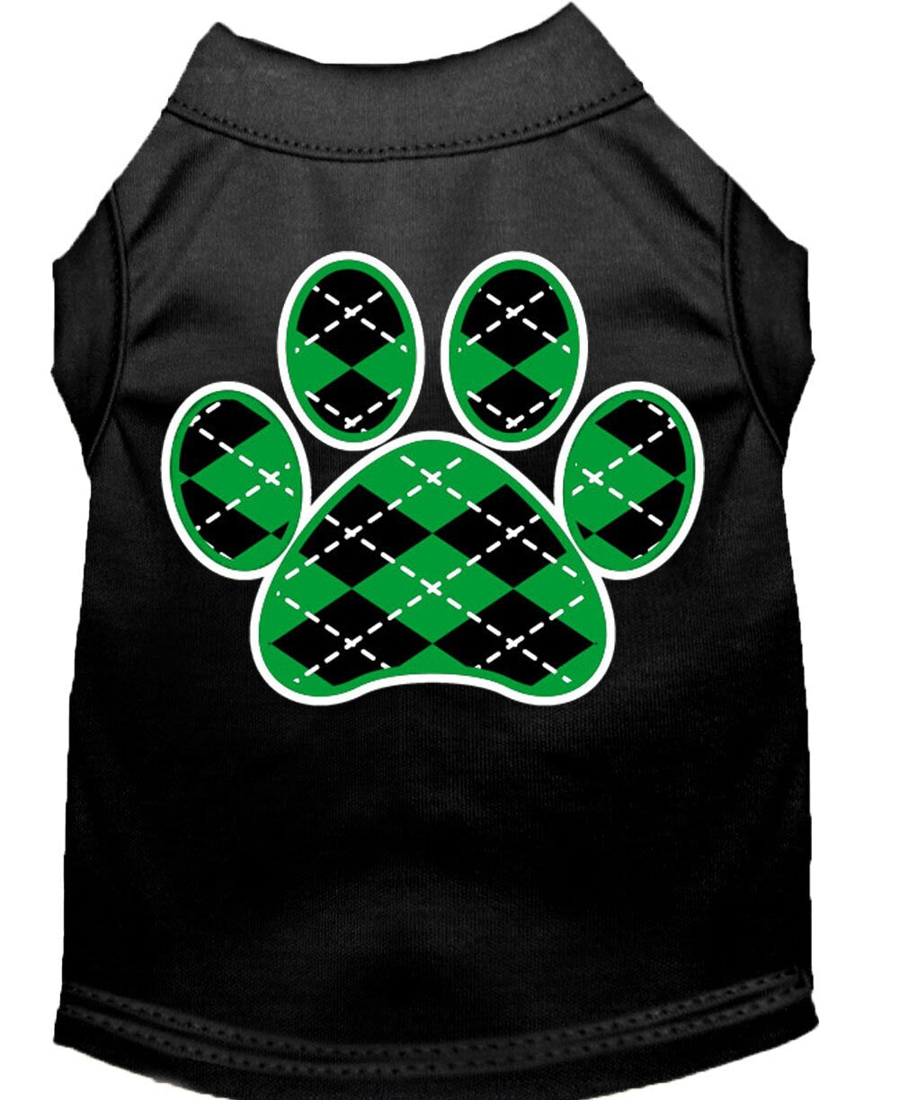 Pet Shirt "Argyle Paw Emerald Green" Black