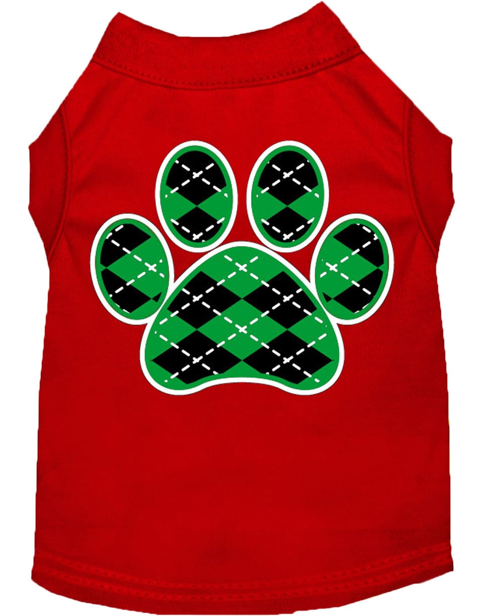 Pet Shirt "Argyle Paw Emerald Green" Red
