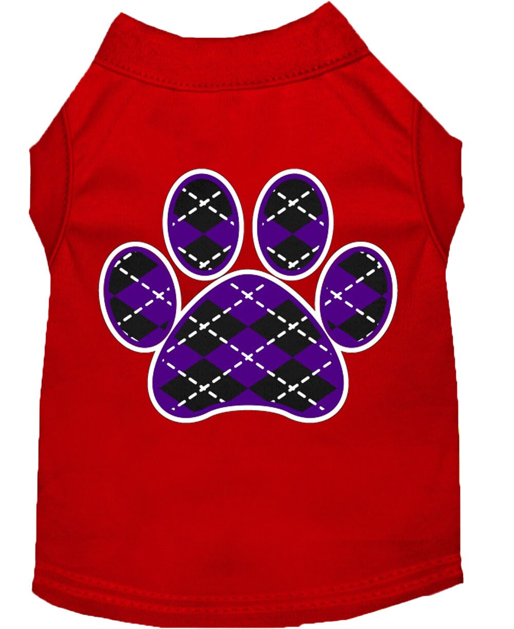 Pet Shirt "Argyle Paw Purple" Red