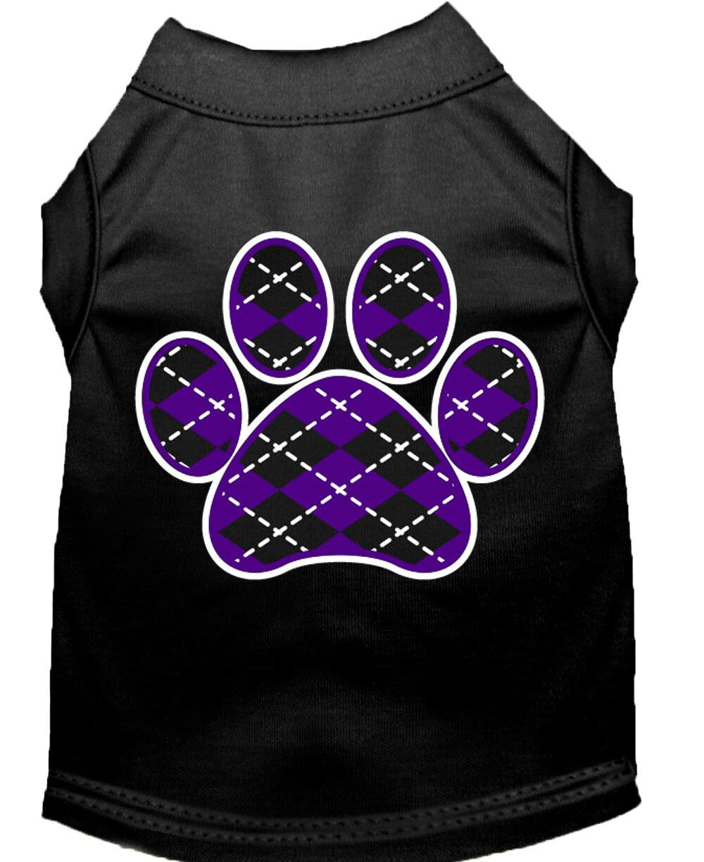 Pet Shirt "Argyle Paw Purple" Black