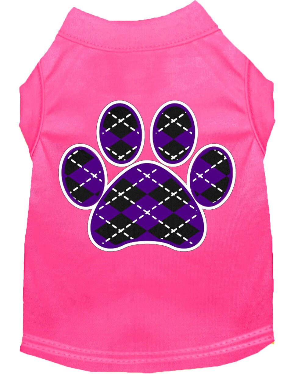 Pet Shirt "Argyle Paw Purple" Bright Pink