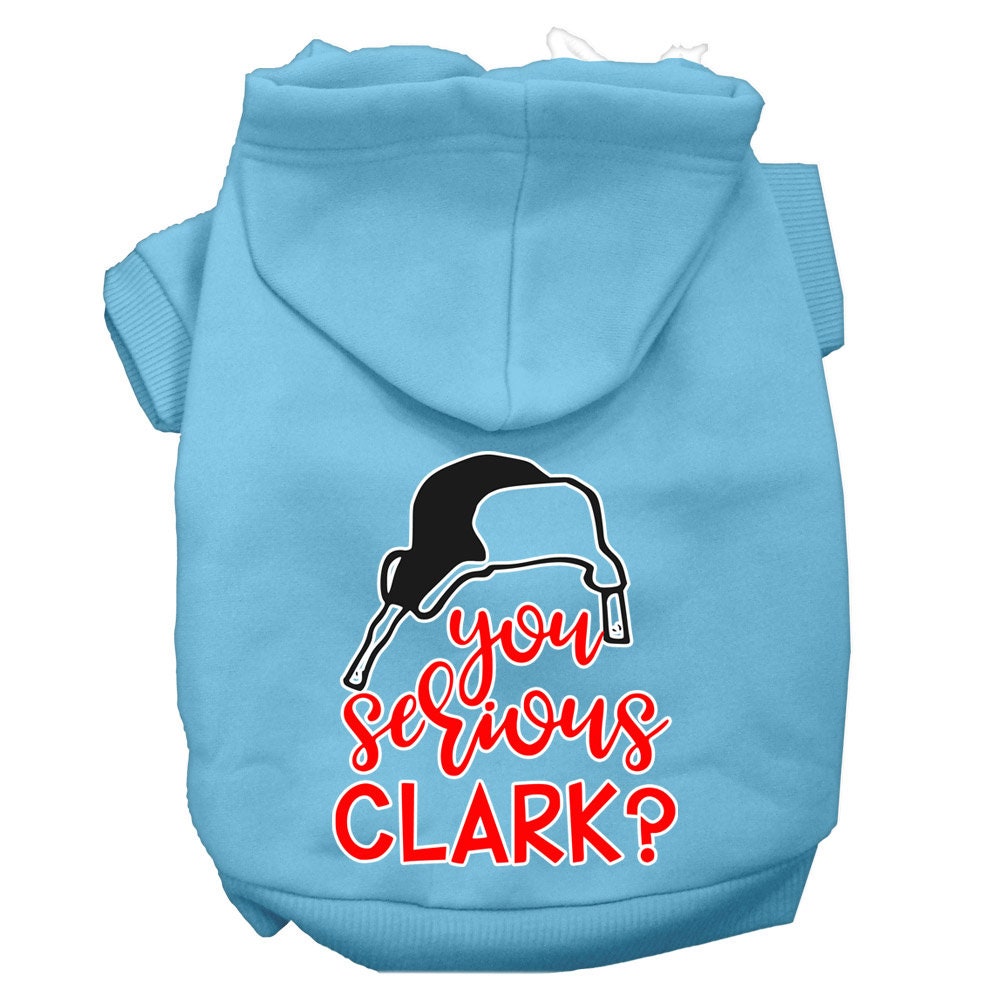 Christmas Pet Hoodie Screen Printed, "You Serious Clark?" Baby Blue