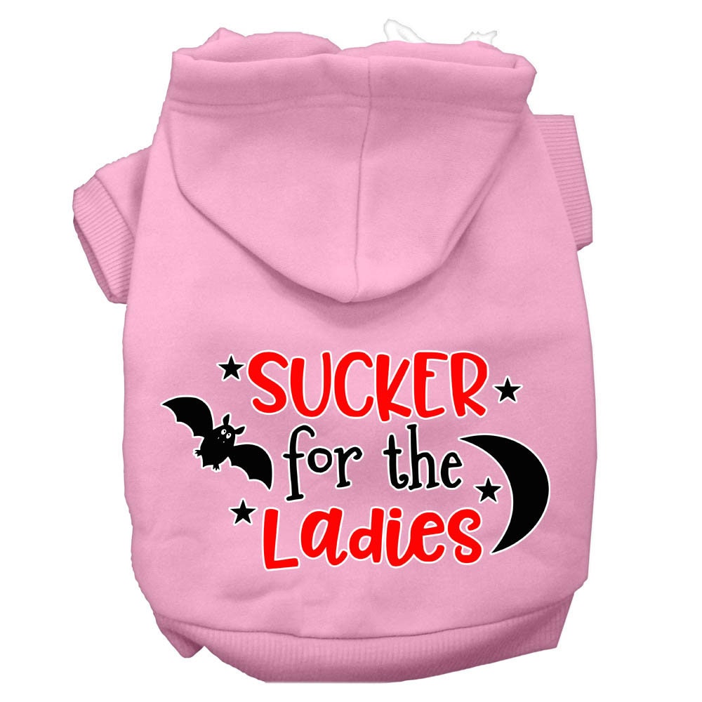 Halloween Pet Hoodie Screen Printed, "Sucker For The Ladies" Light Pink