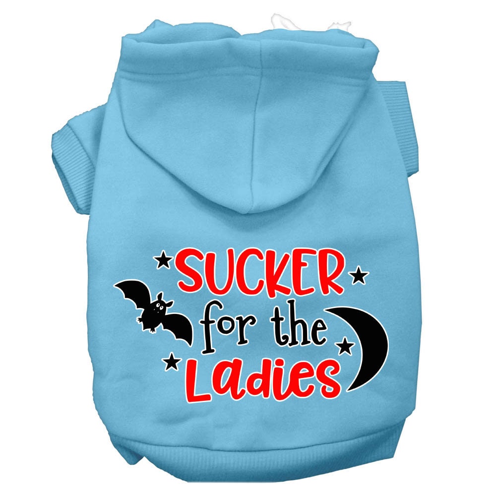 Halloween Pet Hoodie Screen Printed, "Sucker For The Ladies" Baby Blue