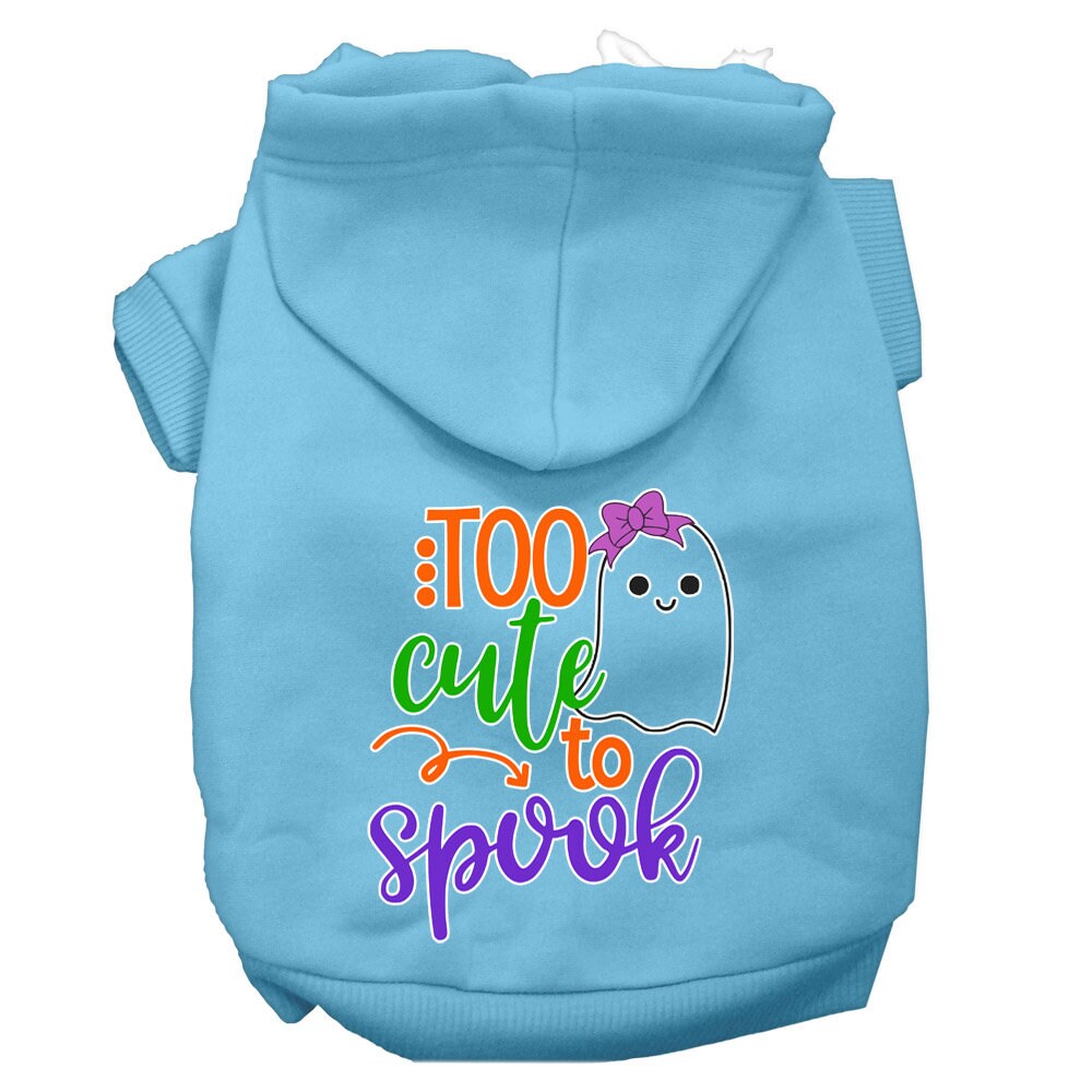 Halloween Pet Hoodie, "Too Cute To Spook Girly Ghost" Baby Blue