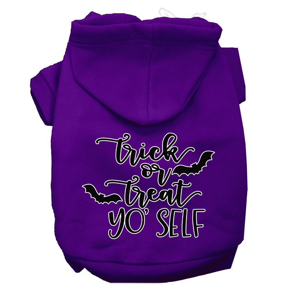 Halloween Pet Hoodie Screen Printed, "Trick Or Treat Yo' Self" Purple