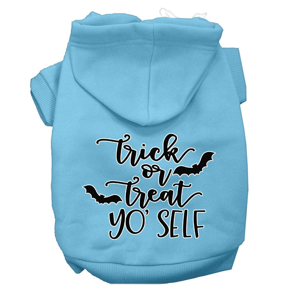 Halloween Pet Hoodie Screen Printed, "Trick Or Treat Yo' Self" Baby Blue