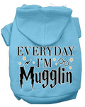 Pet Hoodie "Everyday I'm Mugglin" Baby Blue