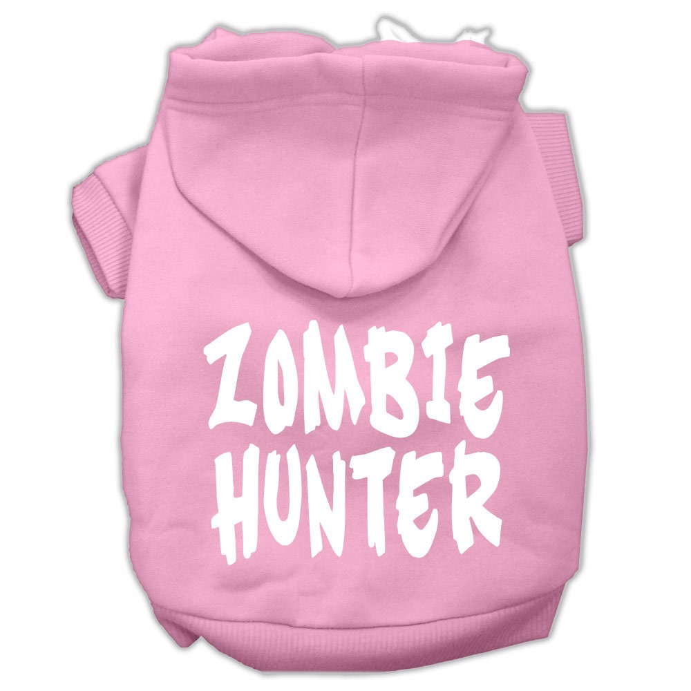 Halloween Pet Hoodie Screen Printed, "Zombie Hunter" Light Pink