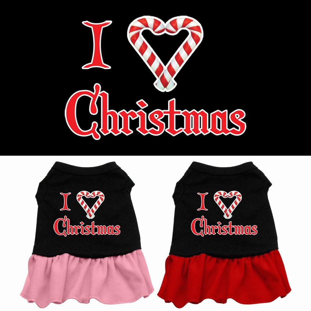 Christmas Pet Dress Screen Printed, "I Love Christmas"