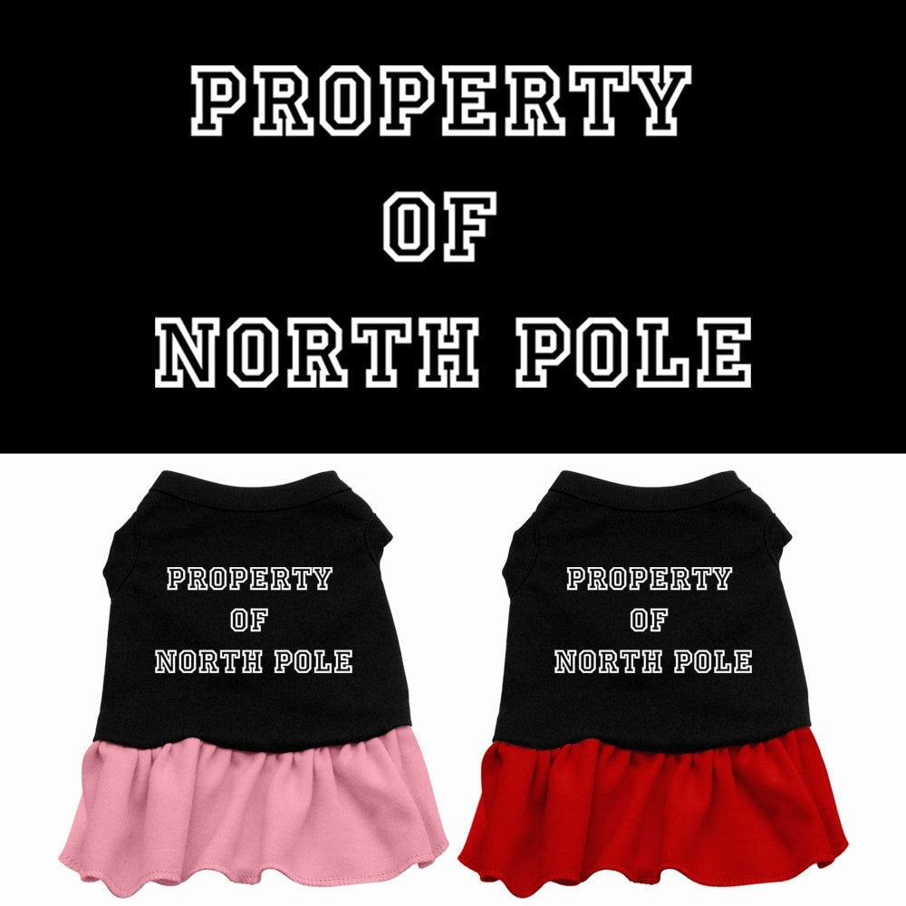 Christmas Pet Dress Screen Printed, "Property Of North Pole"