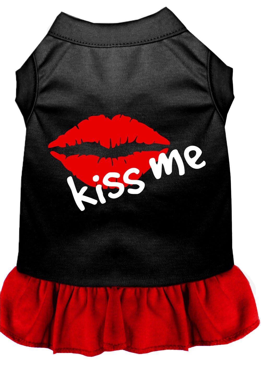 Pet Dress, Screen Printed, "Kiss Me" Black W Red