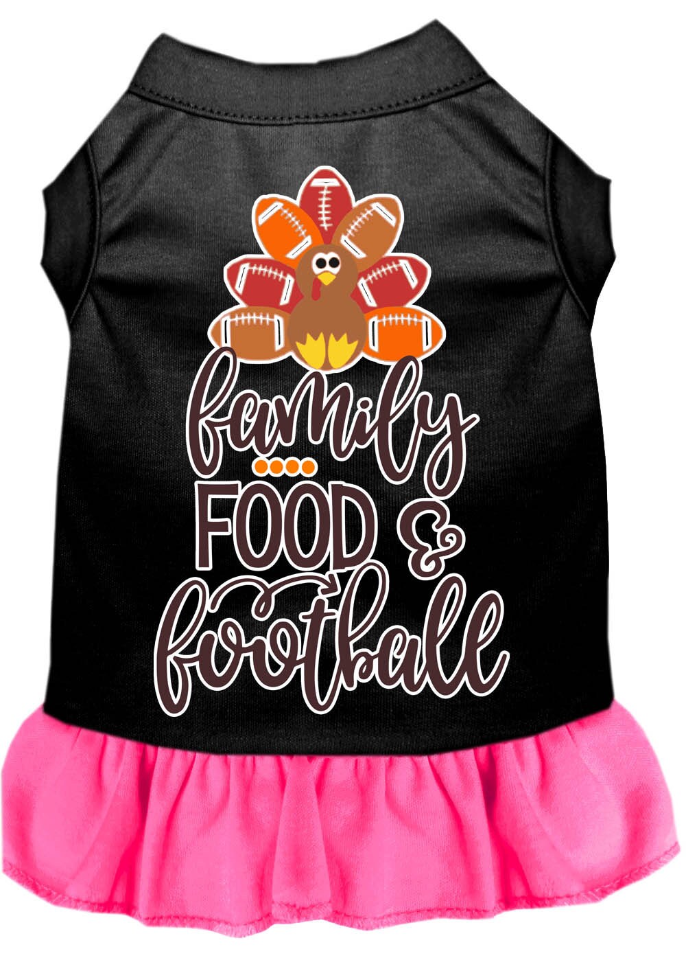 Pet Dress "Family, Food & Football" Black W Bright Pink