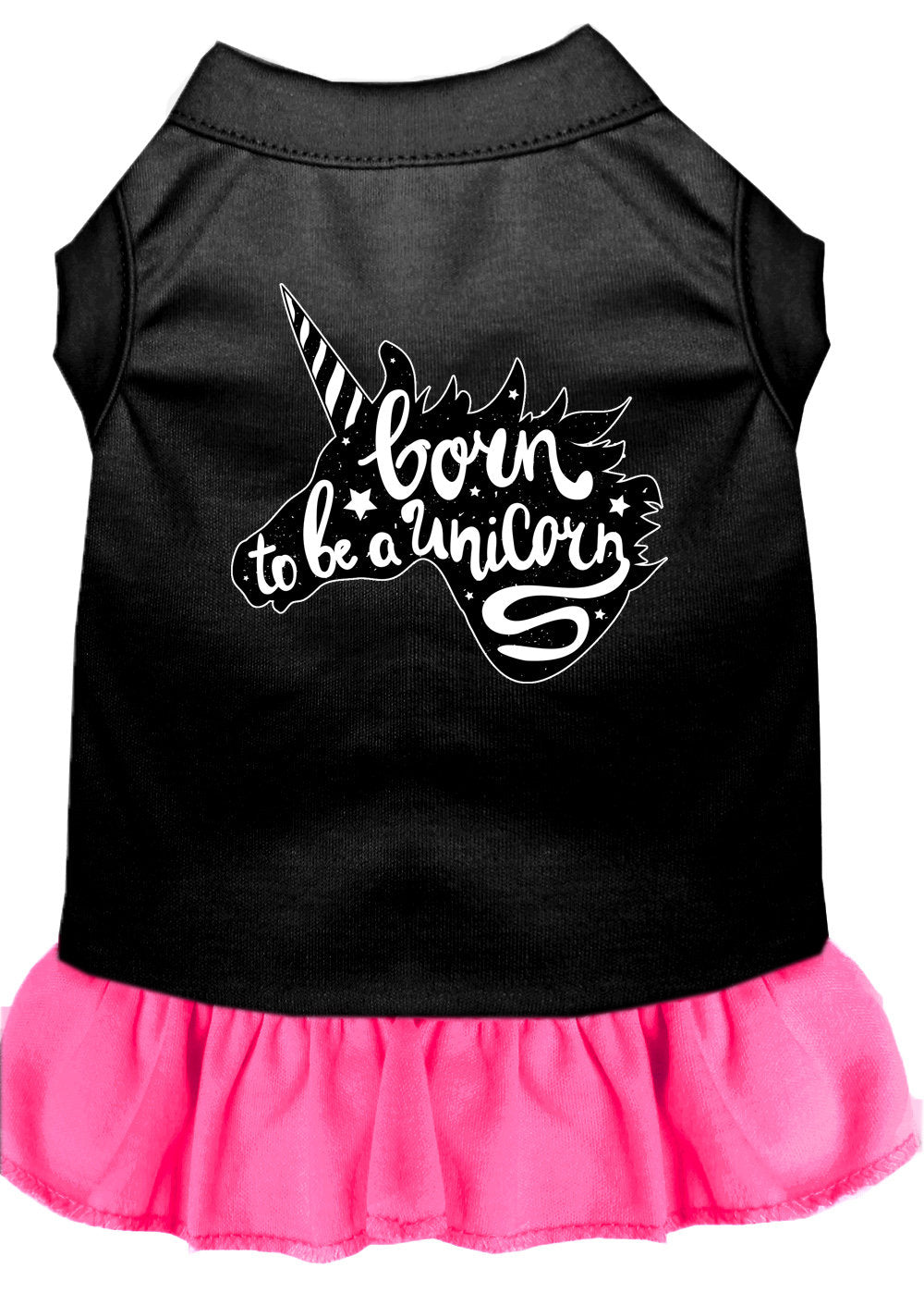 Pet Dress "Born To Be A Unicorn" Black W Bright Pink