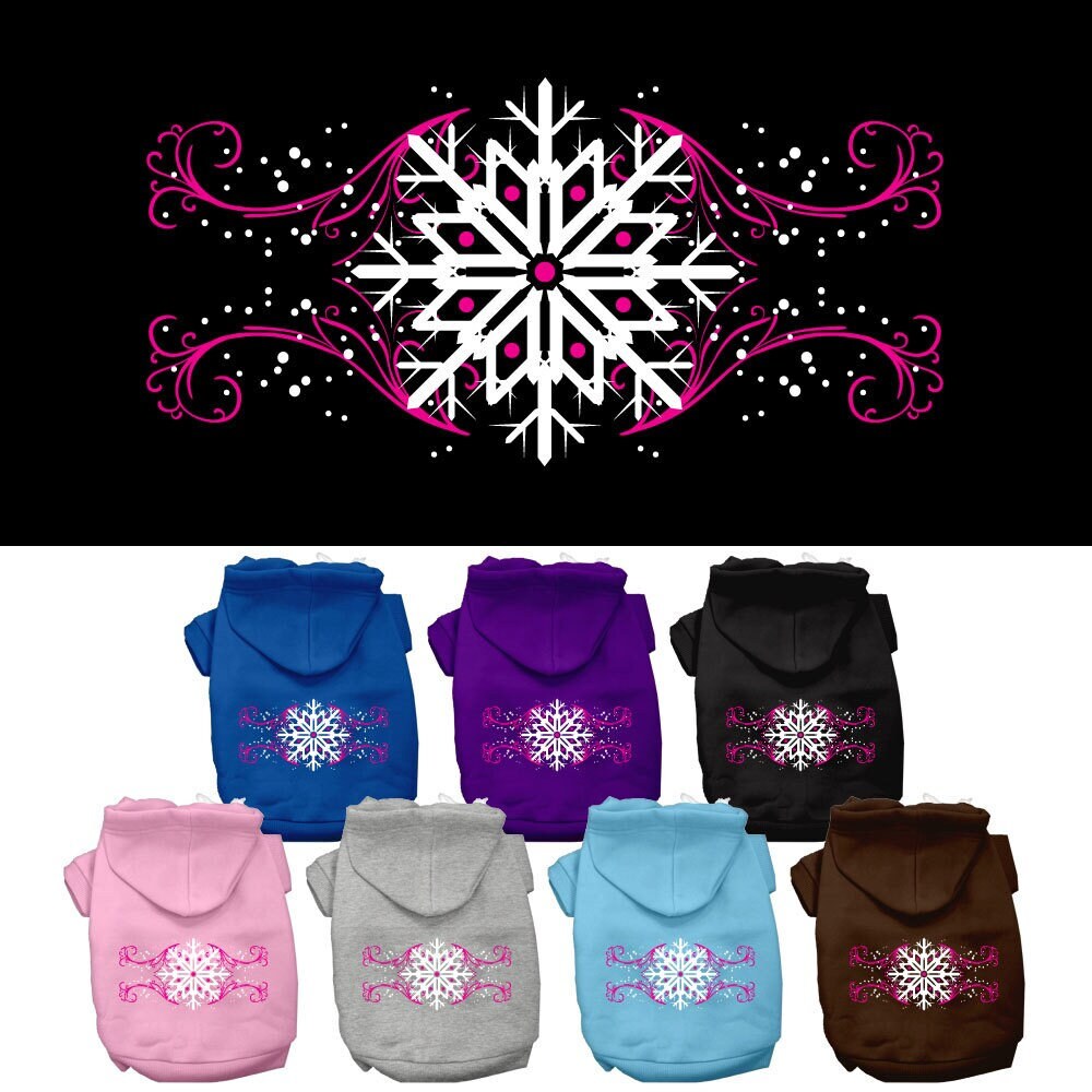 Christmas Pet Hoodie Screen Printed, "Pink Snowflake Swirls"