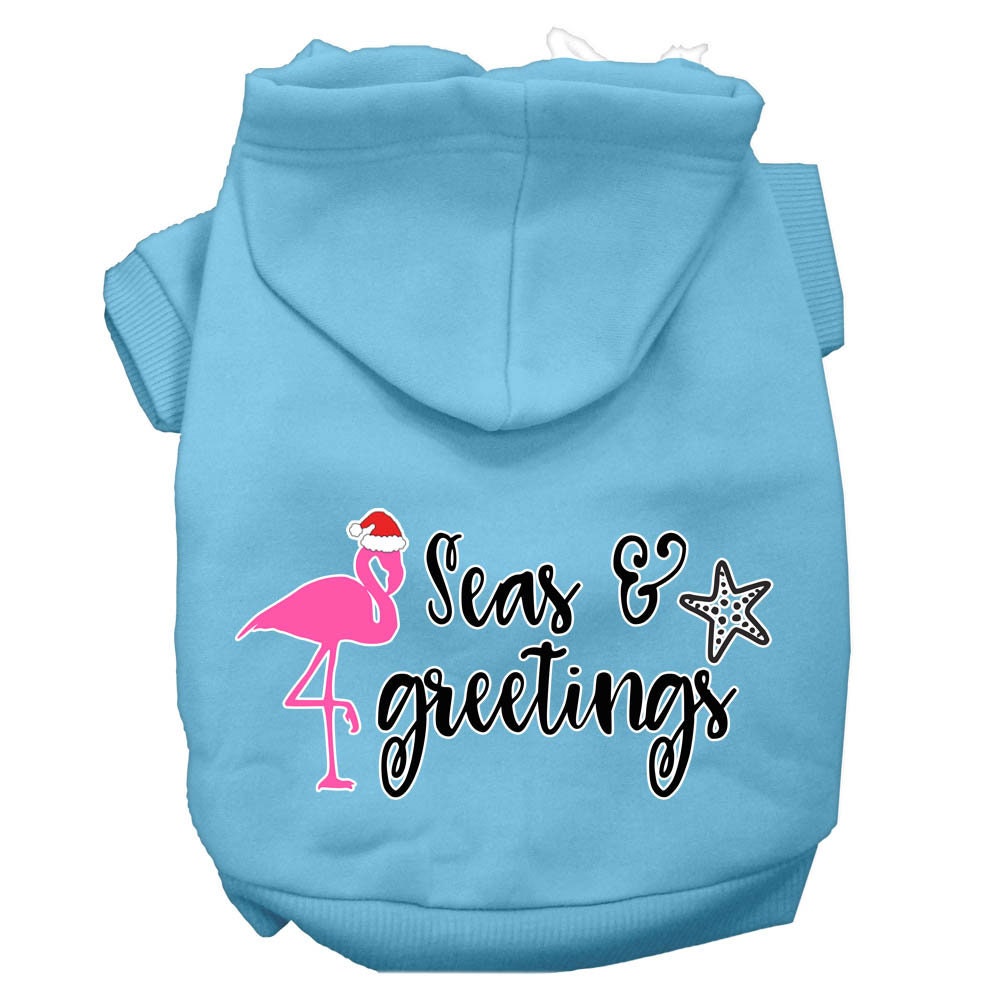 Christmas Pet Hoodie Screen Printed, "Seas & Greetings" Baby Blue
