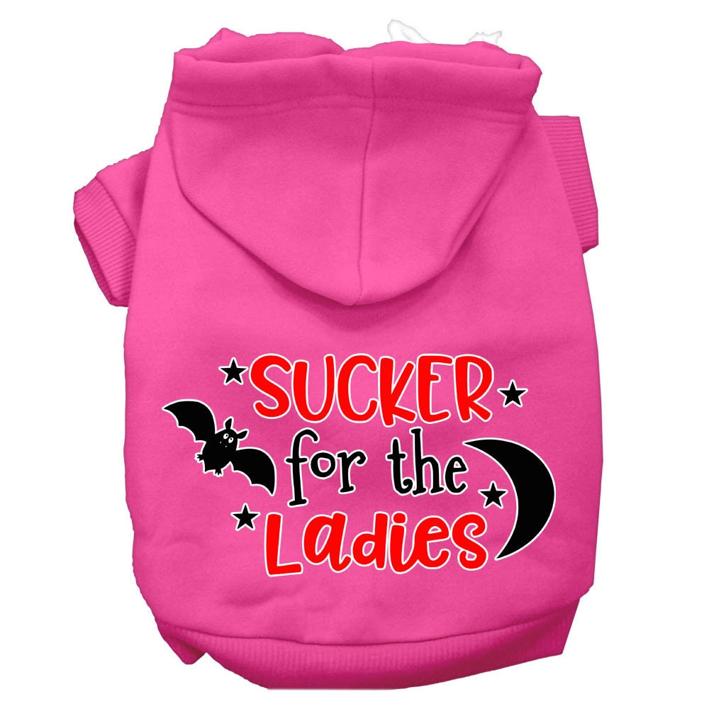 Halloween Pet Hoodie Screen Printed, "Sucker For The Ladies" Bright Pink
