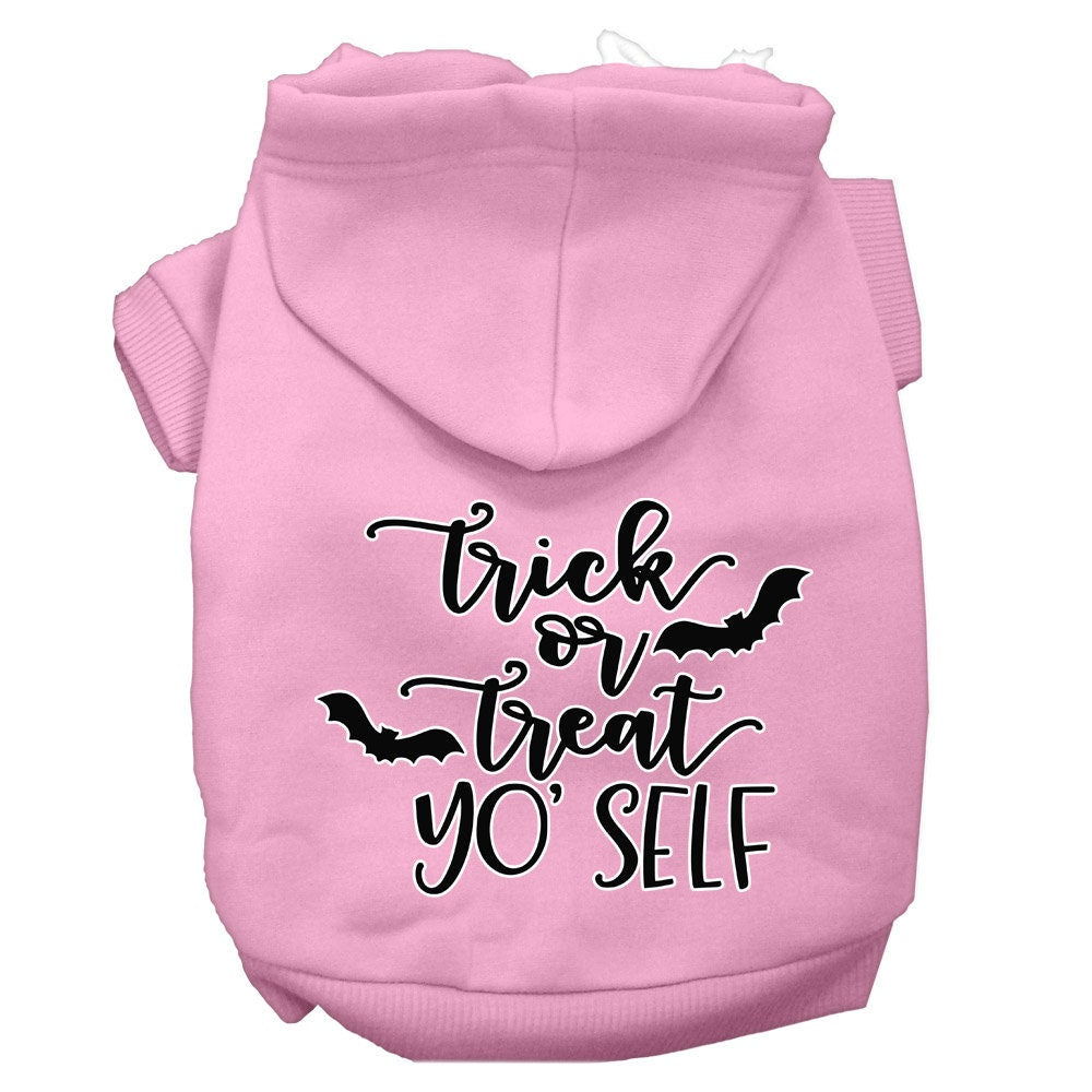 Halloween Pet Hoodie Screen Printed, "Trick Or Treat Yo' Self" Light Pink