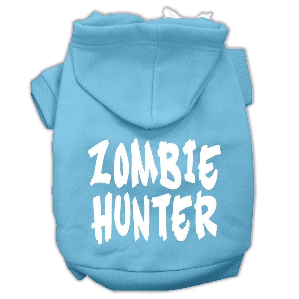 Halloween Pet Hoodie Screen Printed, "Zombie Hunter" Baby Blue
